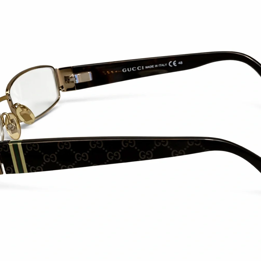 Gucci Unisex Black and Gold GG Logo Rectangular Glasses